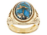 Blue Turquoise 18k Yellow Gold Over Silver Men's Ring