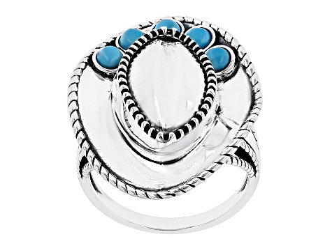 Sleeping Beauty Turquoise Rhodium Over Silver Cowboy Hat Ring