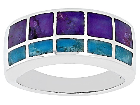 Purple & Blue Turquoise Rhodium Over Silver Band Ring