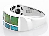 Green & Blue Turquoise Rhodium Over Silver Band Ring