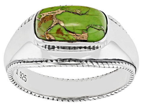 Green Turquoise Rhodium Over Silver Mens Ring