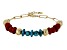 Blue Turquoise & Red Coral 18k Yellow Gold Over Silver Paperclip Bracelet