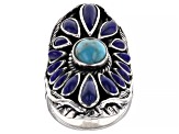 Blue Turquoise & Lapis Lazuli Rhodium Over Sterling Silver Ring