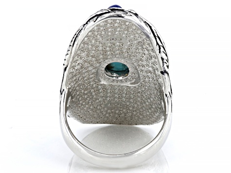 Blue Turquoise & Lapis Lazuli Rhodium Over Sterling Silver Ring