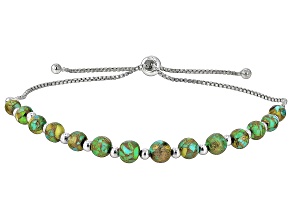 Green Turquoise Rhodium Over Silver Bolo Bracelet