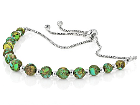 Green Turquoise Rhodium Over Silver Bolo Bracelet