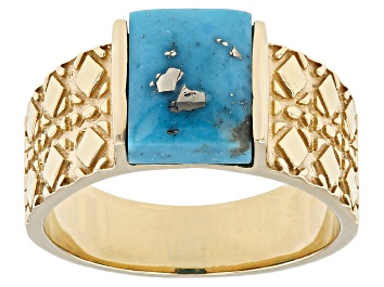 Picture of Blue Turquoise 18k Yellow Gold Over Sterling Silver Ring