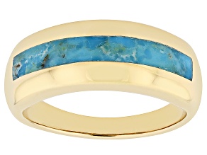 Blue Turquoise 18k Yellow Gold Over Silver Mens Inlay Ring