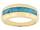 Blue Turquoise 18k Yellow Gold Over Silver Mens Inlay Ring