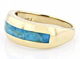 Blue Turquoise 18k Yellow Gold Over Silver Mens Inlay Ring