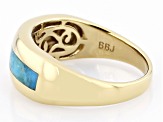 Blue Turquoise 18k Yellow Gold Over Silver Mens Inlay Ring
