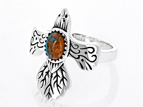 Sterling Silver Eagle Theme Ring with Citrine and Blue Topaz - Golden Eagle  | NOVICA