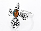Blended Turquoise & Spiny Oyster Shell Rhodium Over Silver Eagle Ring
