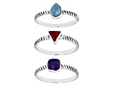 Blue & Purple Turquoise, Sponge Coral Rhodium Over Silver Set of 3 Rings Boxed Set