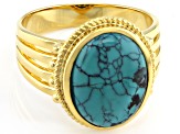 Blue Turquoise 18k Yellow Gold Over Silver Ring