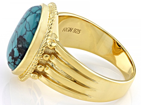 Blue Turquoise 18k Yellow Gold Over Silver Ring