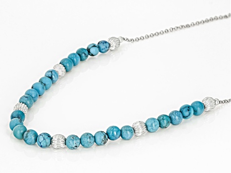 Kingman Turquoise Silver Station Necklace