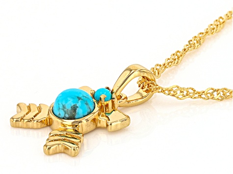 Kingman & Sleeping Beauty Turquoise 18k Yellow Gold Over Silver Pendant with Chain