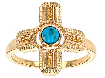 Picture of Kingman Turquoise 18k Yellow Gold Over Silver Cross Ring