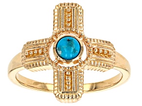 Kingman Turquoise 18k Yellow Gold Over Silver Cross Ring