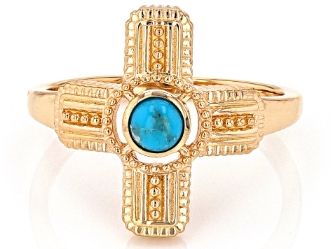 Kingman Turquoise 18k Yellow Gold Over Silver Cross Ring