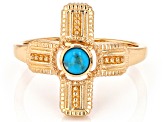 Kingman Turquoise 18k Yellow Gold Over Silver Cross Ring