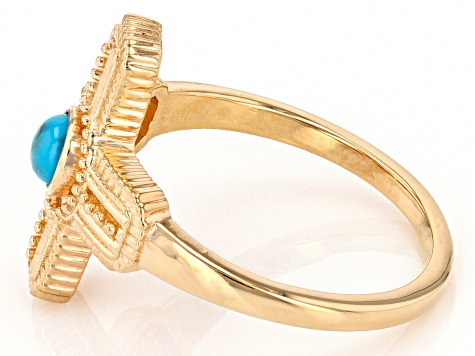 Kingman Turquoise 18k Yellow Gold Over Silver Cross Ring