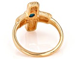 Kingman Turquoise 18k Yellow Gold Over Silver Cross Ring