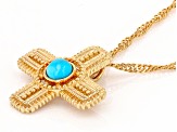 Kingman Turquoise 18k Yellow Gold Over Silver Cross Pendant With Chain