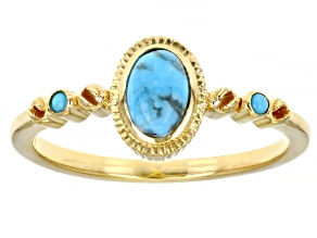 Kingman & Sleeping Beauty Turquoise 18k Yellow Gold Over Silver Ring