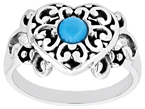 Sleeping Beauty Turquoise Rhodium Over Silver Heart Shape Ring
