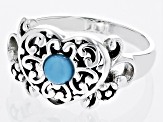 Sleeping Beauty Turquoise Rhodium Over Silver Heart Shape Ring