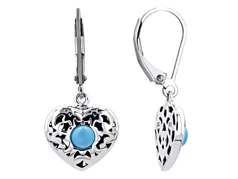 Sleeping Beauty Turquoise Rhodium Over Silver Heart Earrings