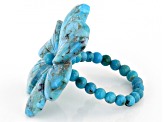 35x35mm Carved Blue Turquoise Flower Stretch Ring