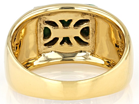 Green Turquoise 18k Yellow Gold Over Sterling Silver Men's Ring