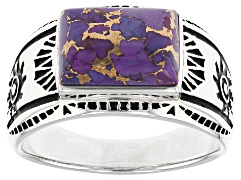 Purple Turquoise Rhodium Over Silver Men's Ring