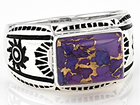 Purple Turquoise Rhodium Over Silver Men's Ring