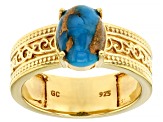 Blue Turquoise 18k Yellow Gold Over Silver Solitaire Ring