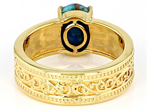 Blue Turquoise 18k Yellow Gold Over Silver Solitaire Ring