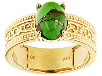 Picture of Green Turquoise 18k Yellow Gold Over Silver Solitaire Ring