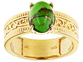 Green Turquoise 18k Yellow Gold Over Silver Solitaire Ring