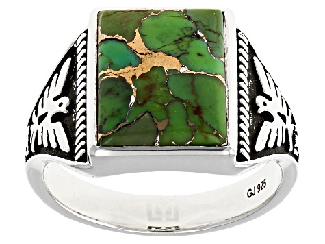 Green Turquoise Sterling Silver Men's Ring