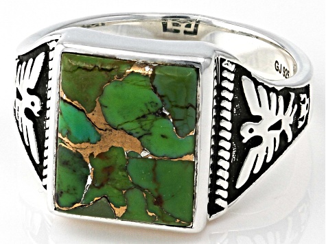 Green Turquoise Sterling Silver Men's Ring