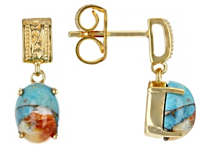 Blue Blended Turquoise & Oyster Shell 18k Yellow Gold Over Silver Dangle Earrings