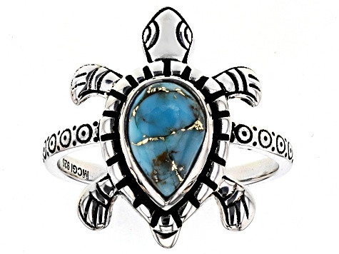 Blue Turquoise Sterling Silver Oxidized Turtle Ring