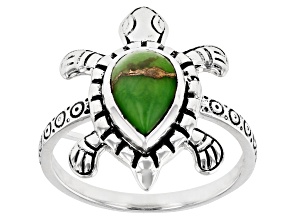 Green Turquoise Sterling Silver Oxidized Turtle Ring