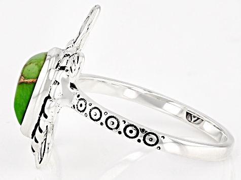 Green Turquoise Sterling Silver Oxidized Turtle Ring