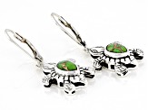 Green Turquoise Silver Oxidized Turtle Earrings