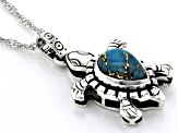 Blue Turquoise Sterling Silver Oxidized Turtle Pendant with Chain