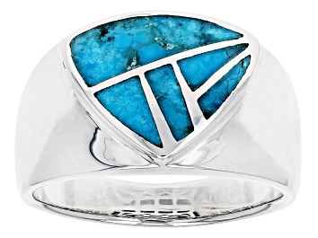 Picture of Blue Turquoise Rhodium Over Silver Mens Ring